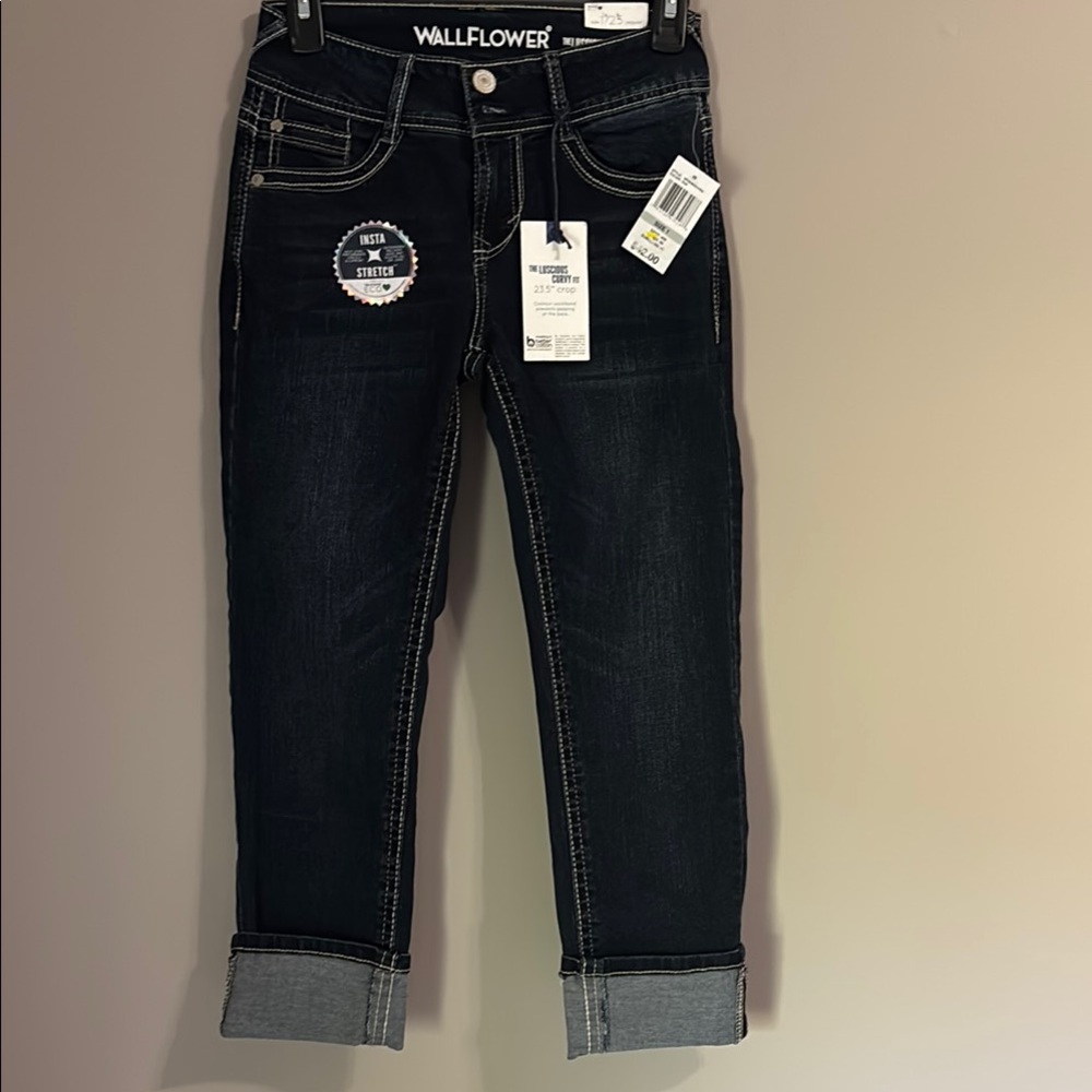 Wallflower Black Ankle Cropped Jeans with Cuffed Hem